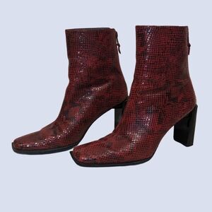 Stuart Weitzman Red Snakeskin Ankle Booties - Size 8